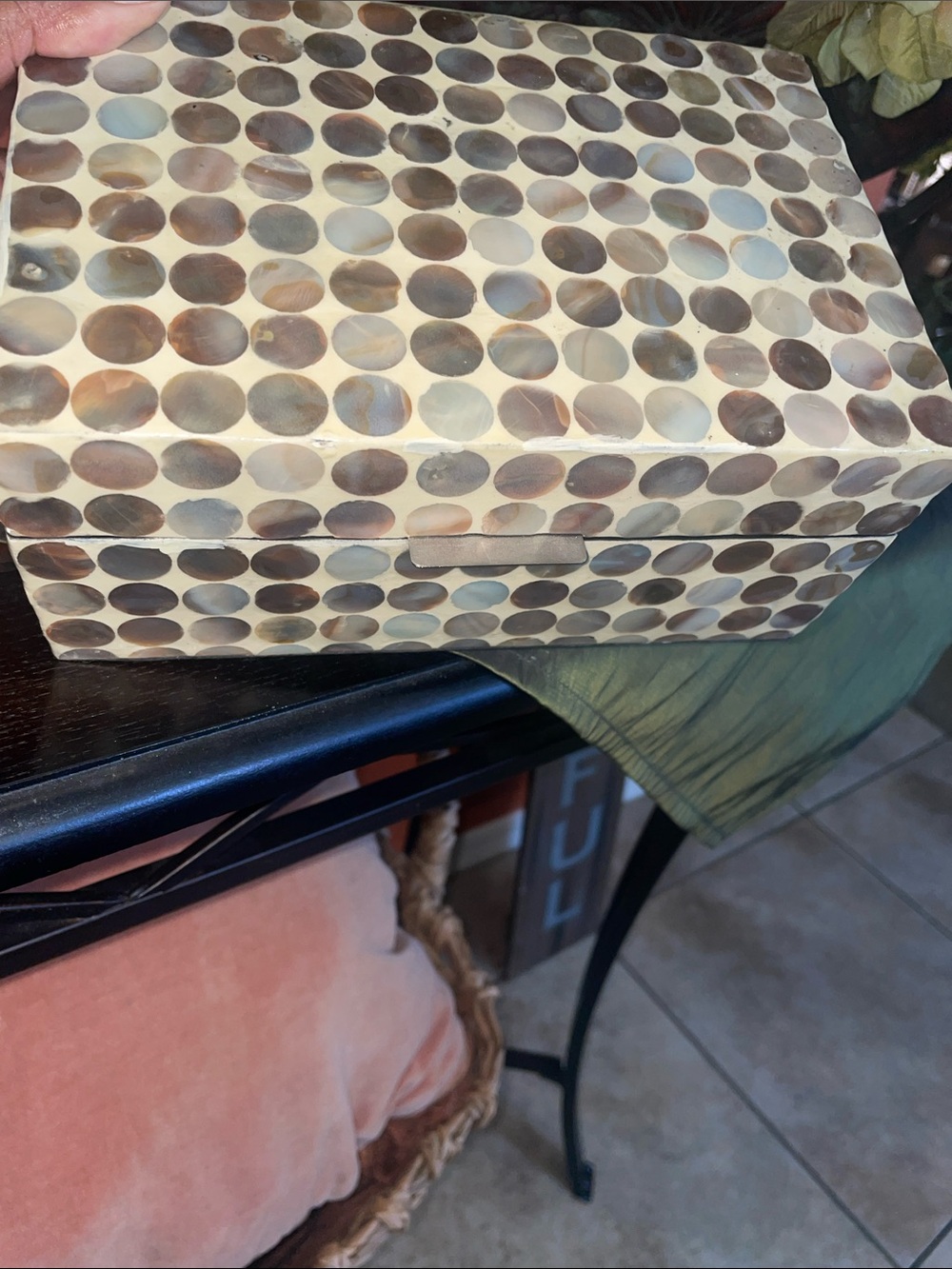 Shell Inlay Rectangle Jewelry Box - Neutral Brown & Cream Dot Pattern - Picture 6 of 9